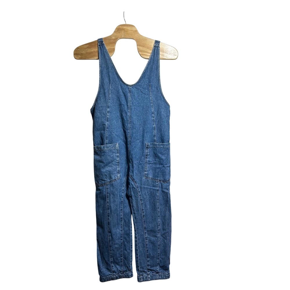 We The Free Large Roller Denim Jumpsuit Blue Scoop Neck Wide Leg Overalls